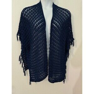 Indigo Collective Crochet Knit Kimono Cardigan Sweater Open XL Blue Boho EUC